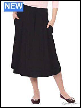 Lightweight Viscose A-Line Midi Skirt with Pockets